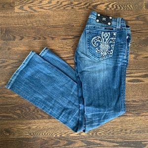 Miss Me Mid Rise Embellished Fleur-De-Lis Pocket Bootcut Jeans
